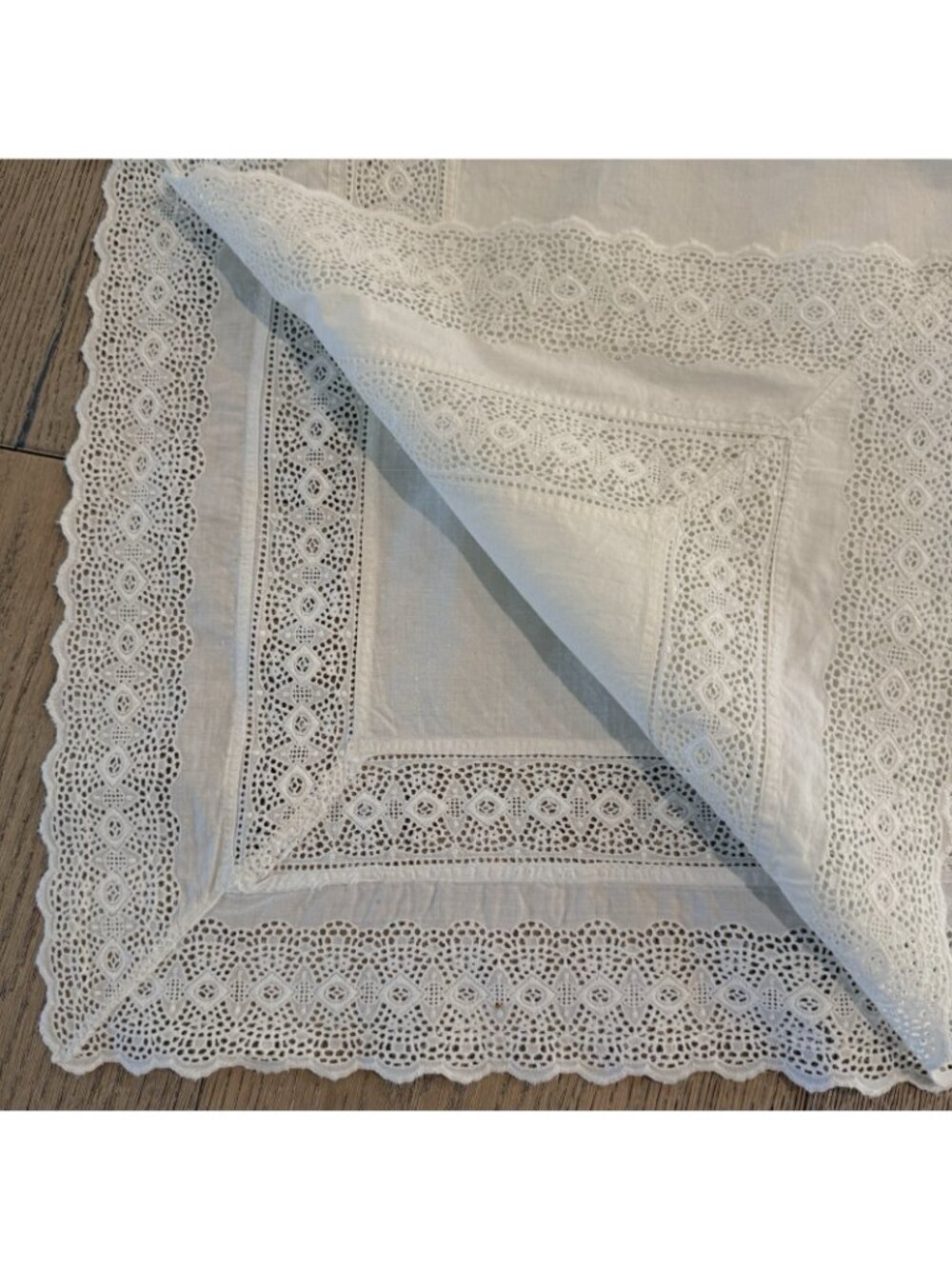 Vintage White 1 King Bedsheet And 2 King Shams Pillowcases Crochet Lace Borders - Picture 14 of 16